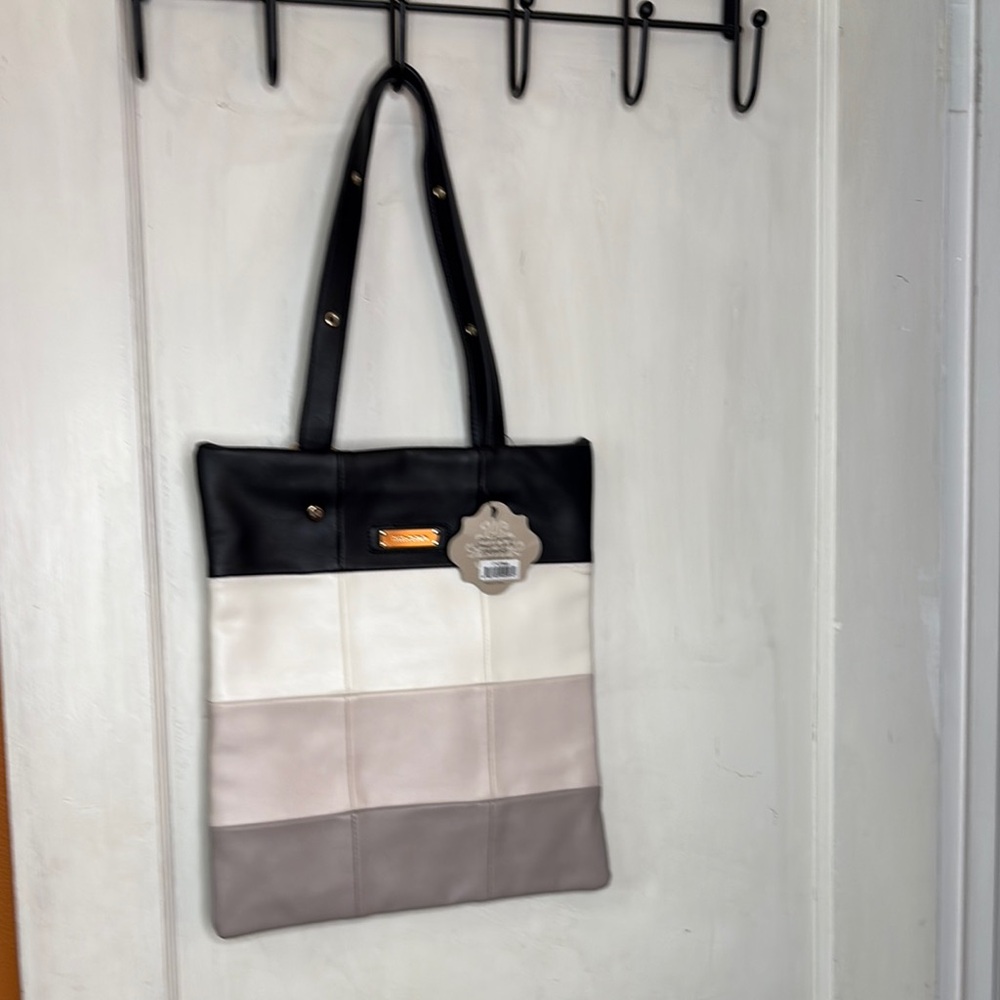 Coco + Carmen Stylish Color Block Black, White, and Gray Tote Bag BN